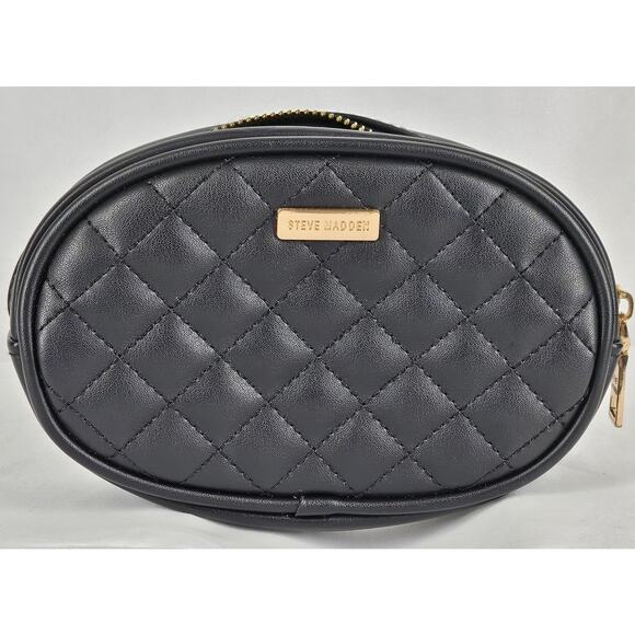 STEVE MADDEN WOMEN'S QUILTED PATTERN LEATHER FANNY PACK WITH BACK BELT LOOPS - Picture 2 of 9